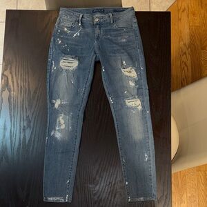 Guess Distressed light Blue with silver paint Skinny Jeans